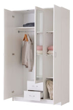 Kano white three-door wardrobe with mirrored centre door and two drawers