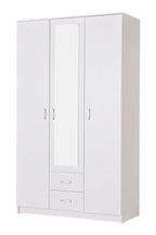 Kano white three-door wardrobe with mirrored centre door and two drawers