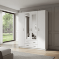 Kano white four-door wardrobe with two mirrored doors and two drawers