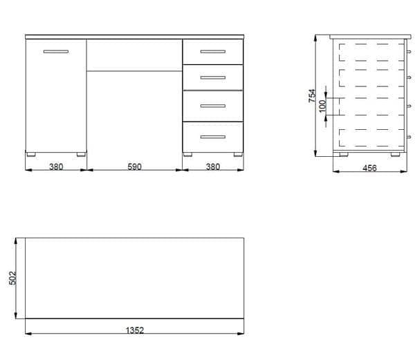 Libro Matt White Desk with 4 Drawers