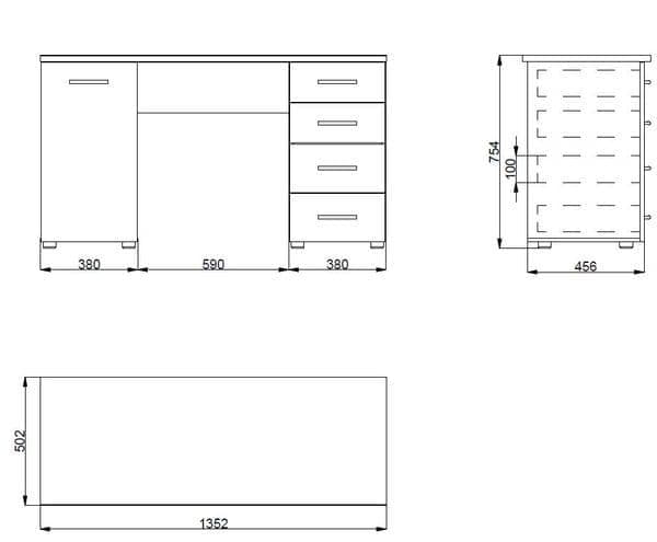 Libro Sonoma Oak Effect Desk with 4 Drawers