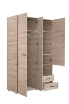 Limone grey oak effect three-door wardrobe with mirror and two drawers