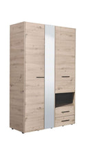 Limone grey oak effect three-door wardrobe with mirror and two drawers