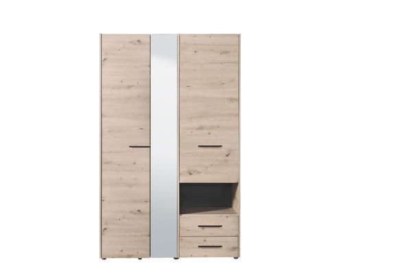 Limone grey oak effect three-door wardrobe with mirror and two drawers