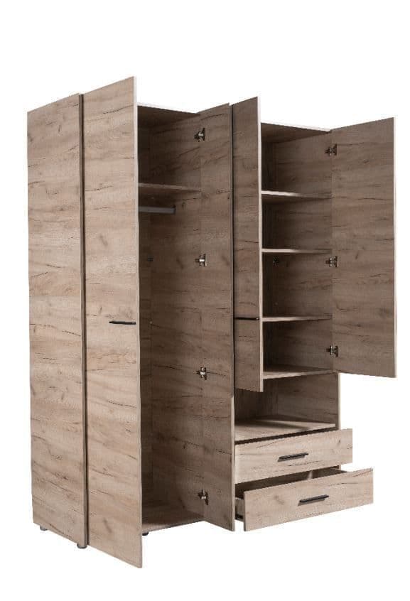 Limone grey oak effect four-door wardrobe with mirror and two drawers