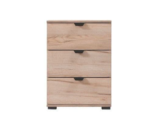 Limone grey oak effect three-drawer bedside table