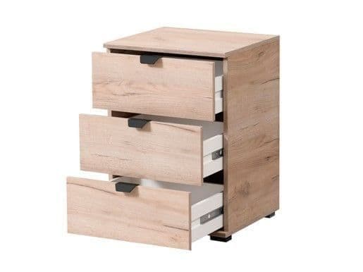Limone grey oak effect three-drawer bedside table