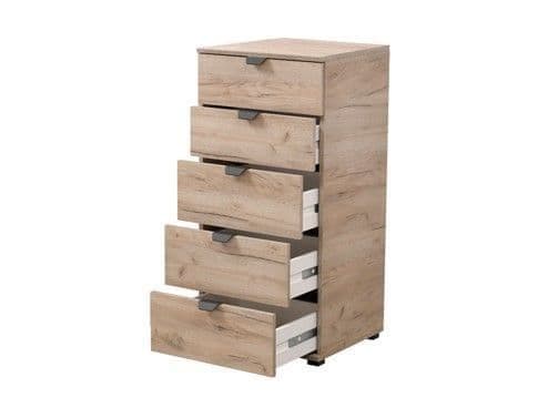 Limone oak effect narrow five-drawer chest