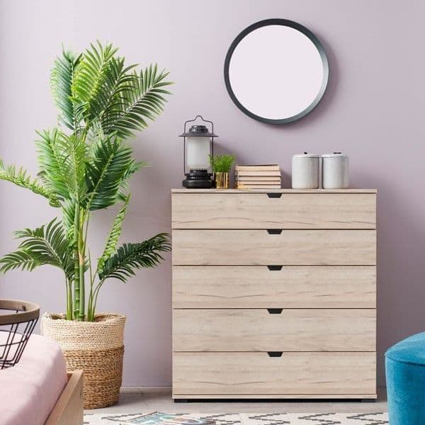 Limone oak effect wide five-drawer chest