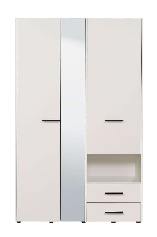 Limone white three-door wardrobe with mirror and two drawers