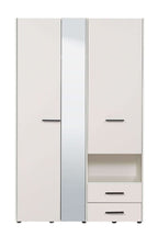 Limone white three-door wardrobe with mirror and two drawers