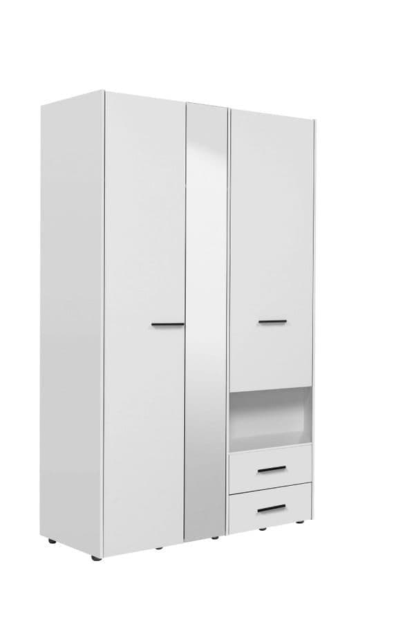 Limone white three-door wardrobe with mirror and two drawers
