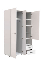 Limone white three-door wardrobe with mirror and two drawers