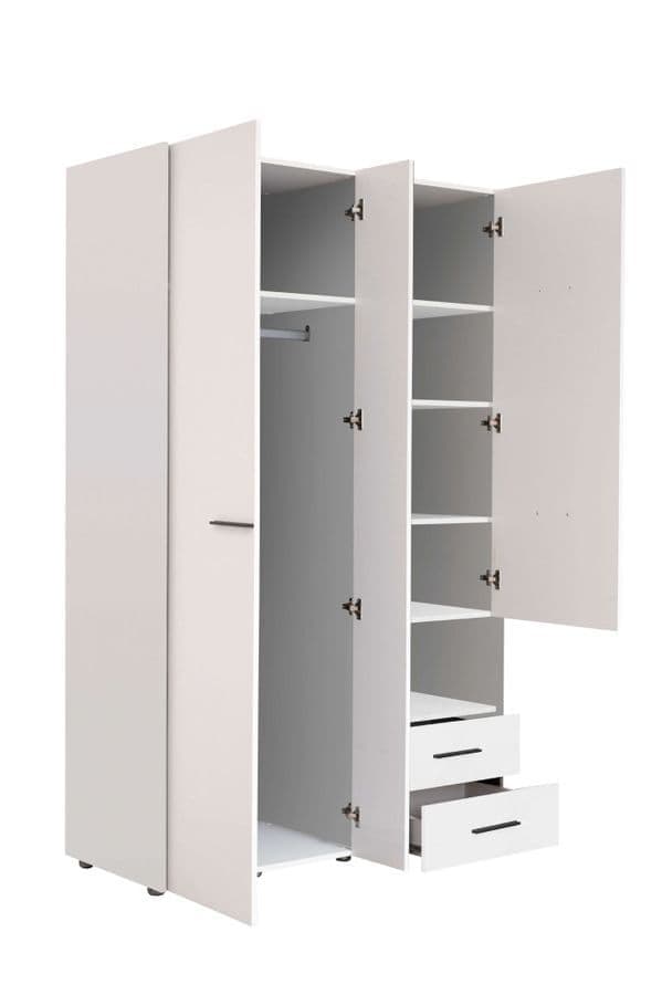 Limone white three-door wardrobe with mirror and two drawers