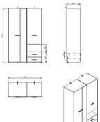 Limone white three-door wardrobe with mirror and two drawers