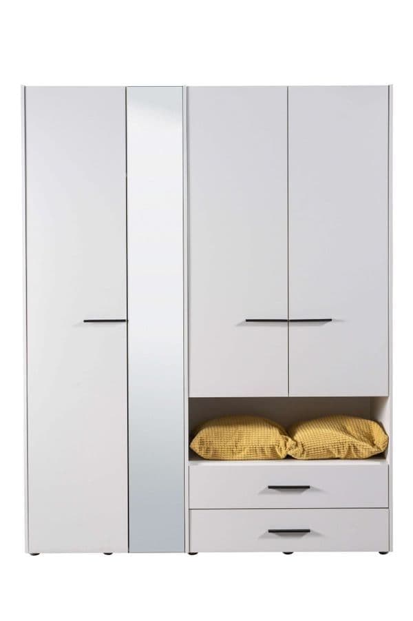 Limone white four-door wardrobe with mirror and two drawers