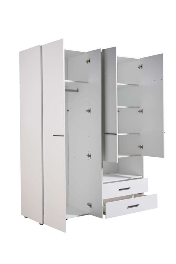 Limone white four-door wardrobe with mirror and two drawers
