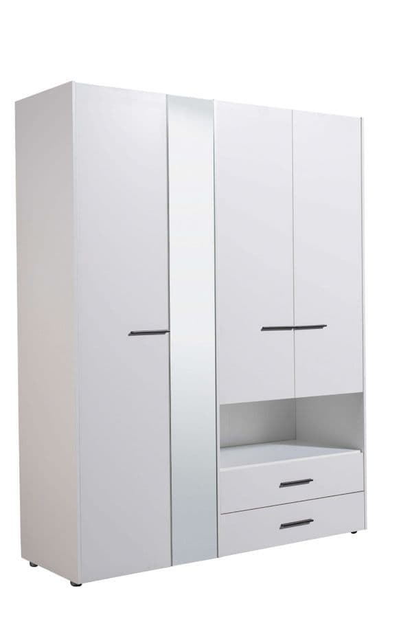 Limone white four-door wardrobe with mirror and two drawers