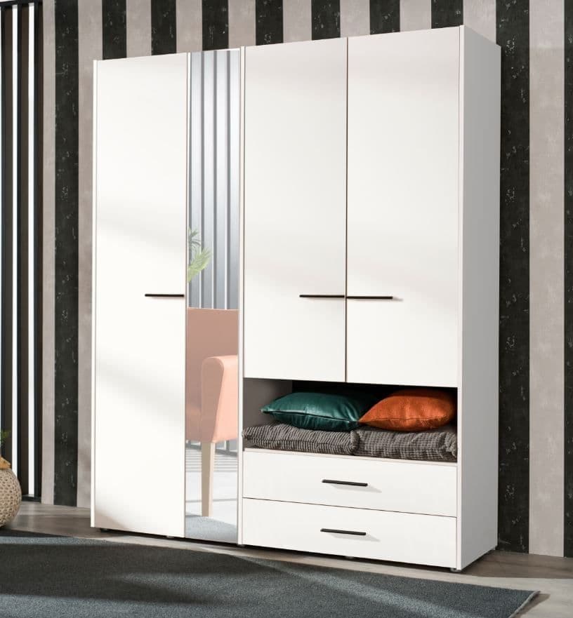 Limone white four-door wardrobe with mirror and two drawers