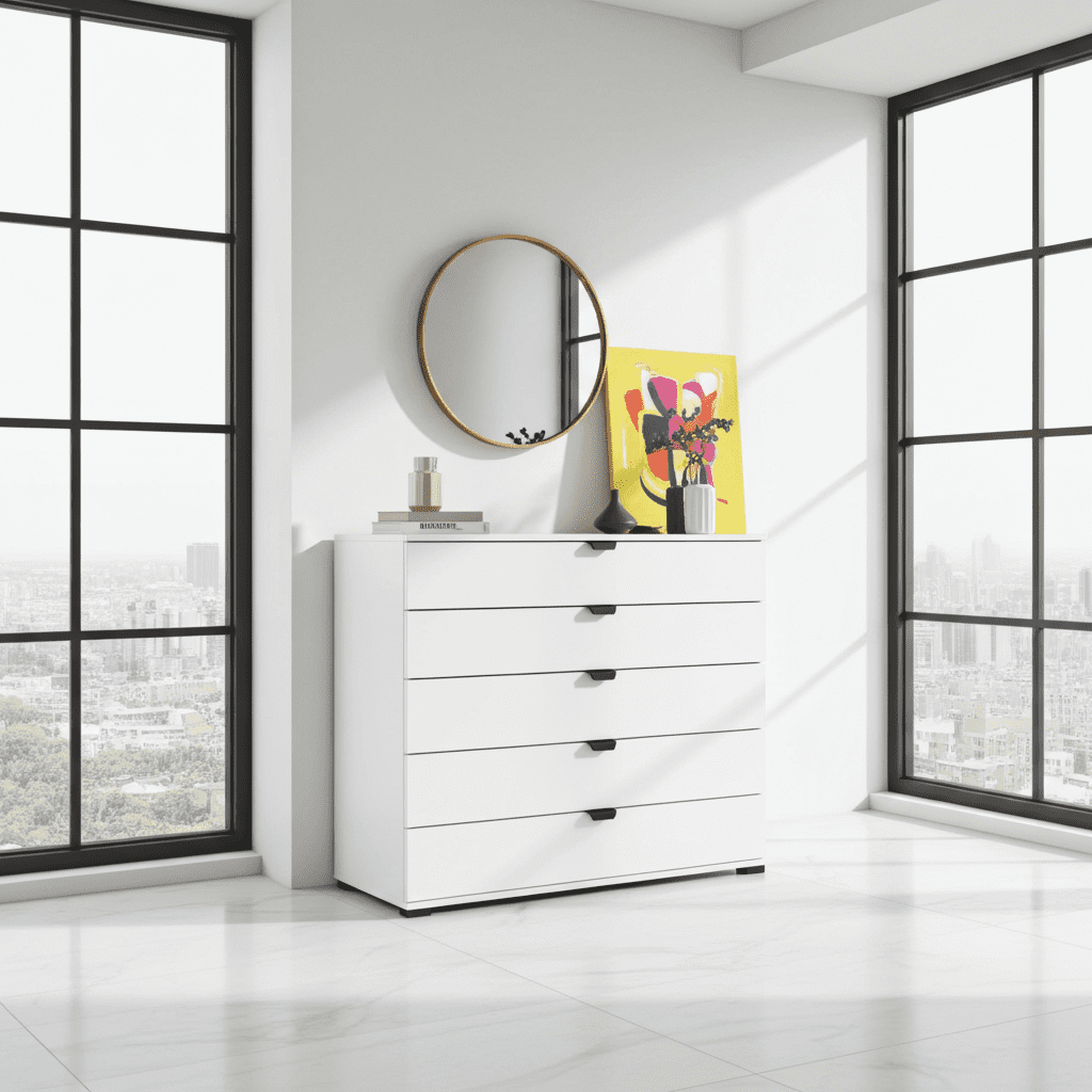Limone arctic white wide six-drawer chest