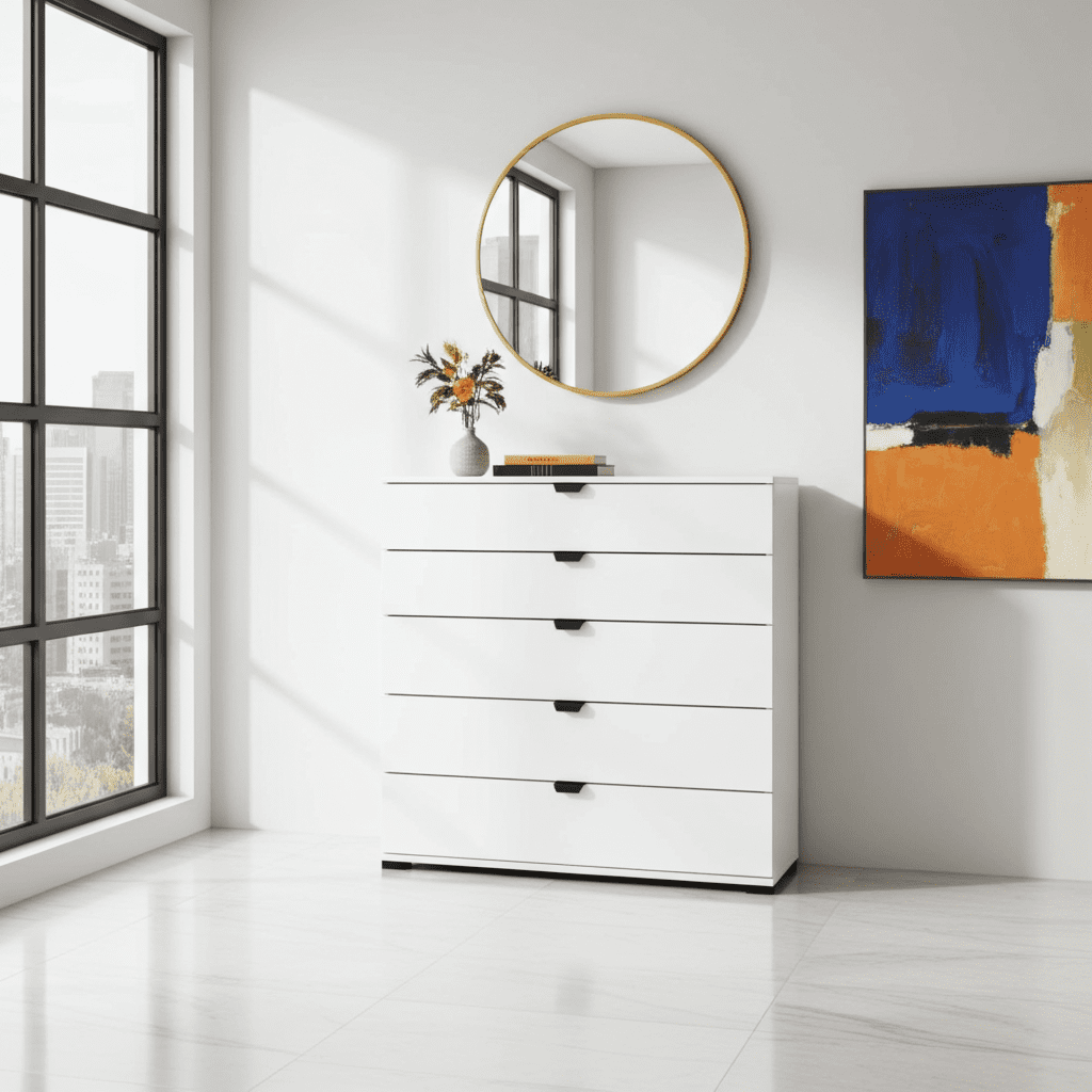 Limone arctic white wide six-drawer chest