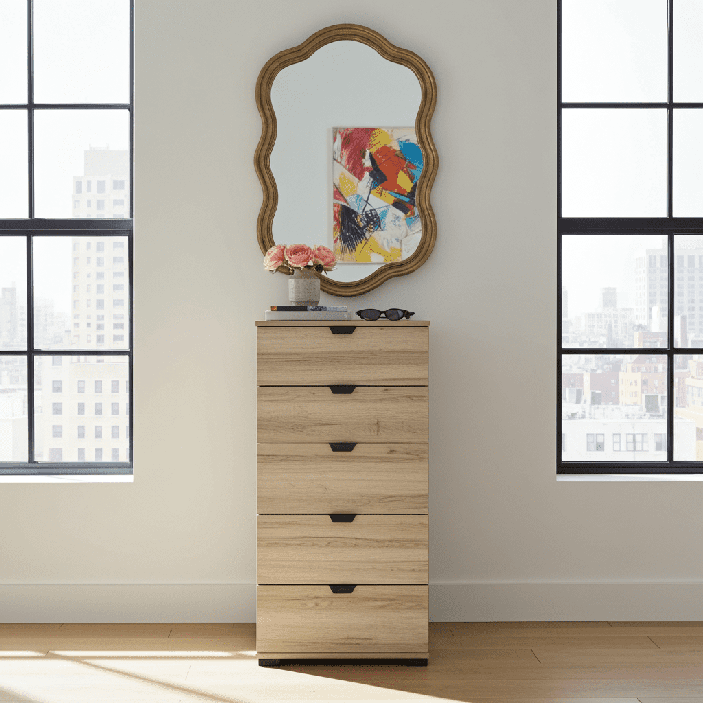 Limone oak effect narrow five-drawer chest