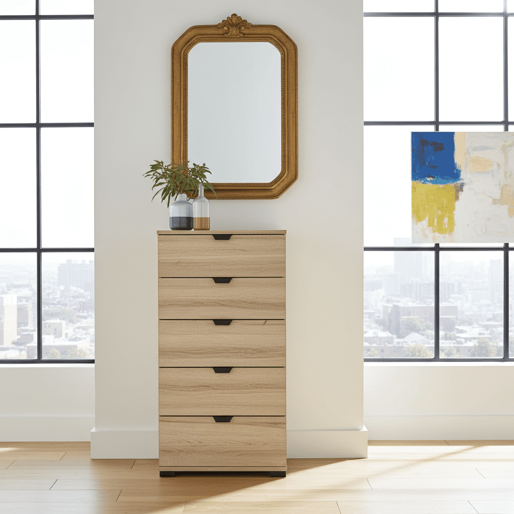 Limone oak effect narrow five-drawer chest