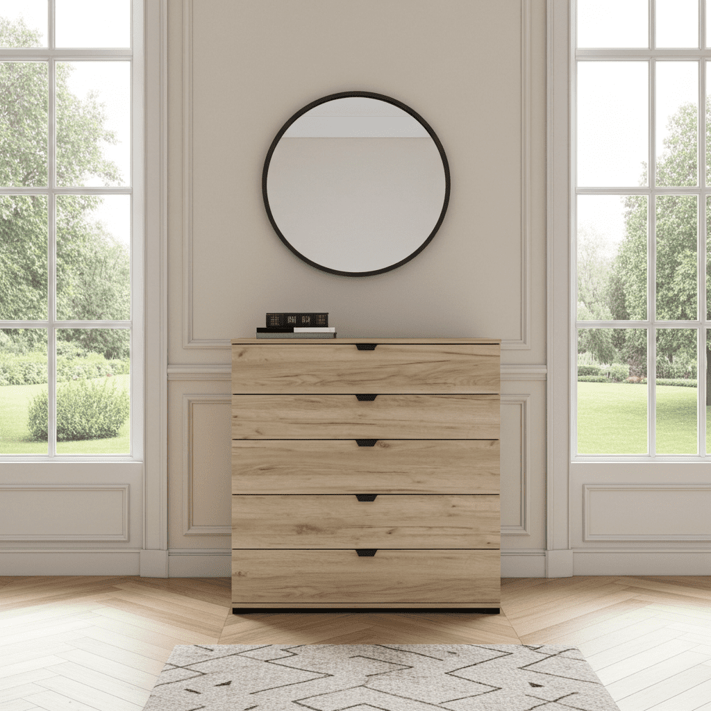Limone oak effect wide five-drawer chest