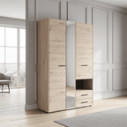 Limone grey oak effect three-door wardrobe with mirror and two drawers