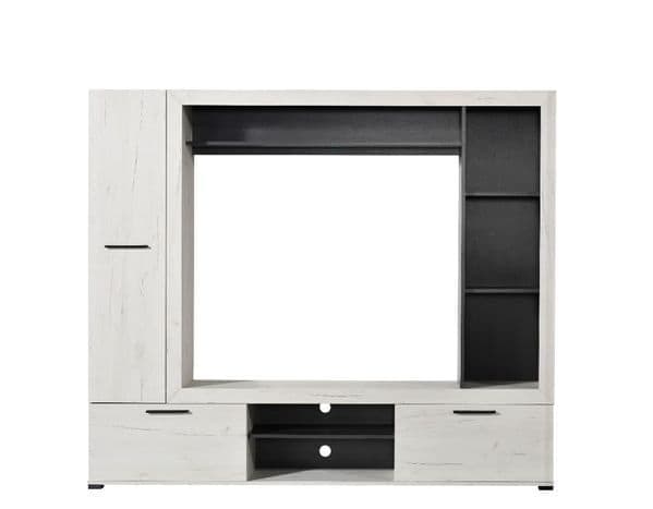 Lucerne light oak effect TV wall unit with black interior