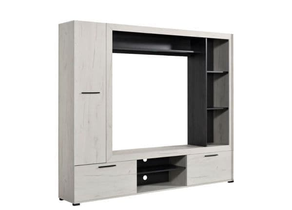 Lucerne light oak effect TV wall unit with black interior