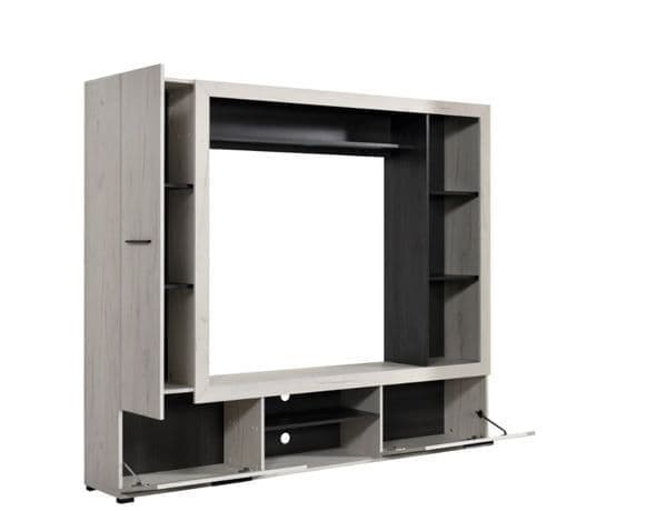 Lucerne light oak effect TV wall unit with black interior