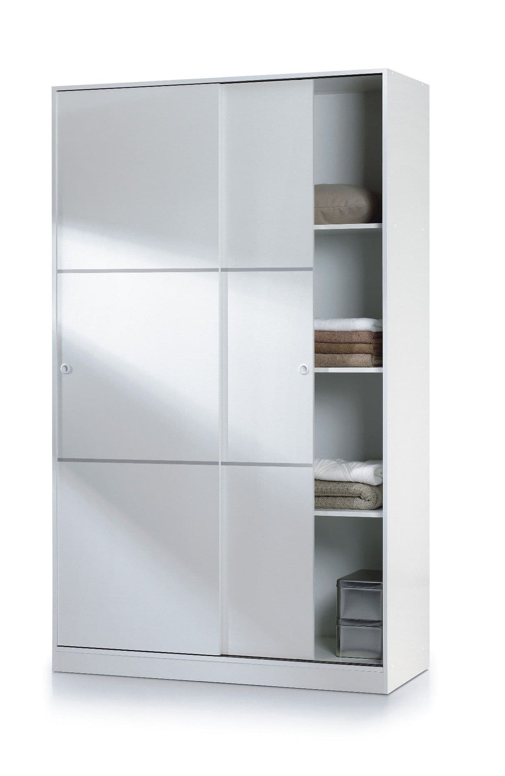 Madrid soft gloss white 120cm sliding door wardrobe with open shelves