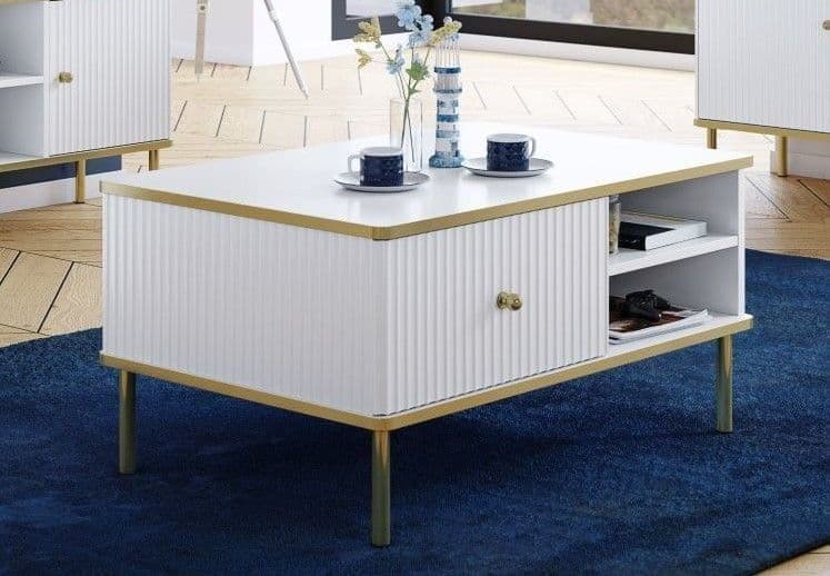 Maison White & Gold Coffee Table with Storage