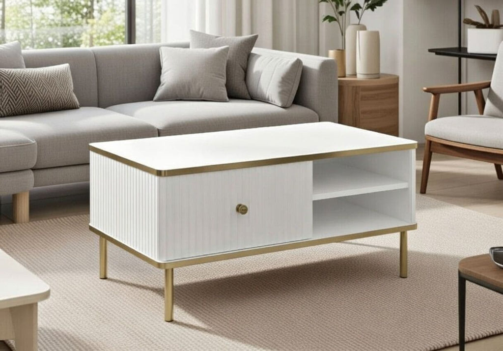 Maison White & Gold Coffee Table with Storage