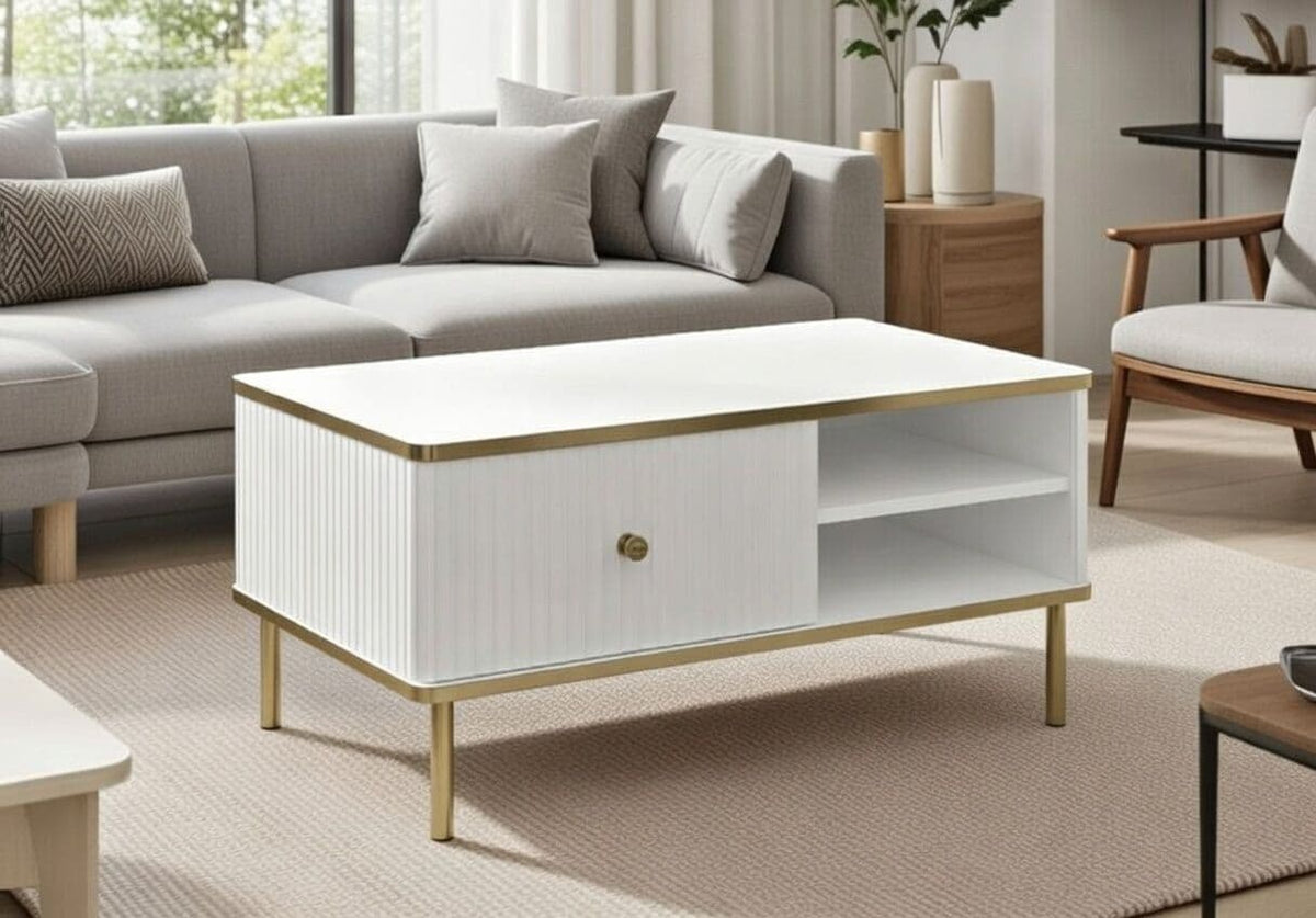 Maison White & Gold Coffee Table with Storage
