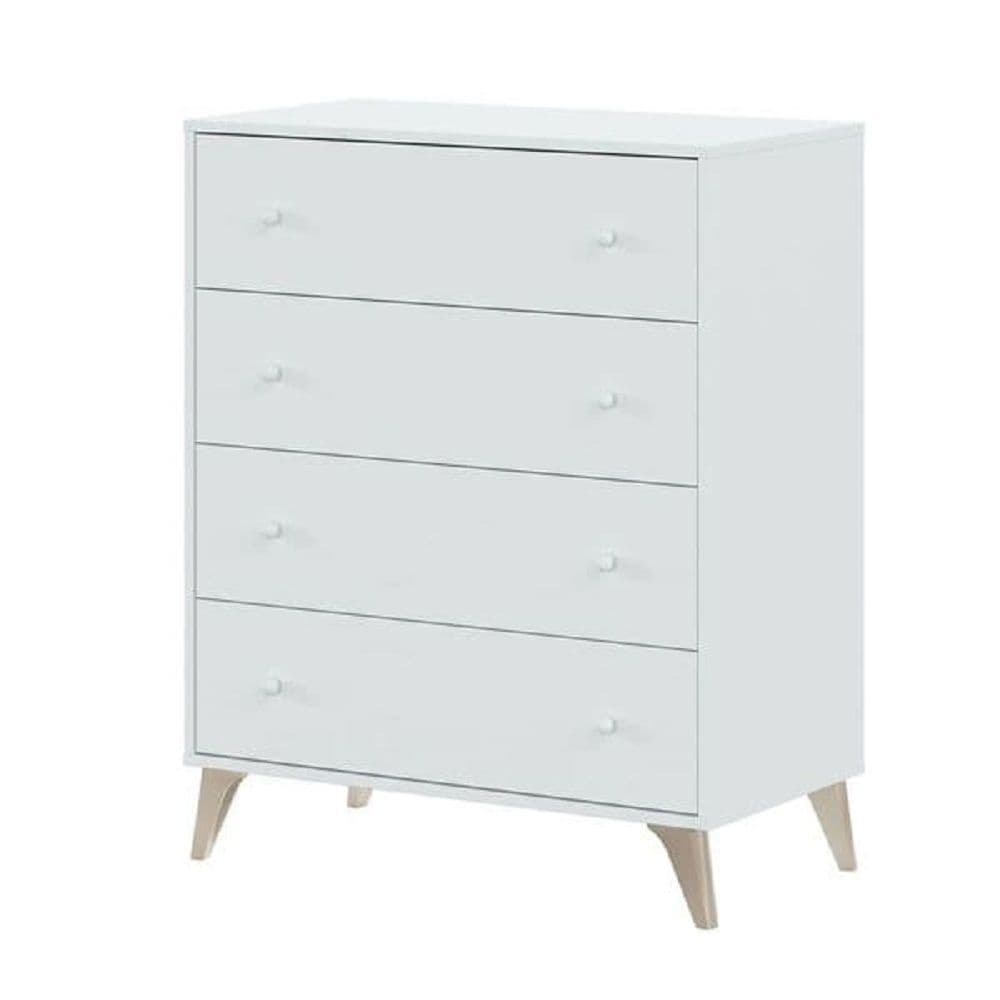 Martinelli arctic white four-drawer chest with wooden splayed legs