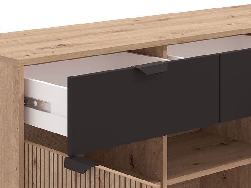 Martinique Slatted Oak & Black Sideboard – 3 Doors & 3 Drawers