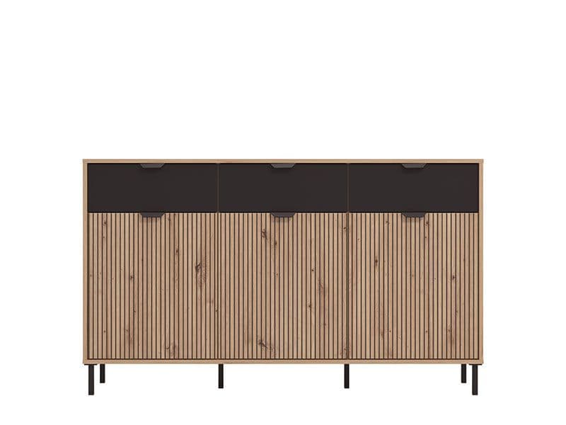 Martinique Slatted Oak & Black Sideboard – 3 Doors & 3 Drawers