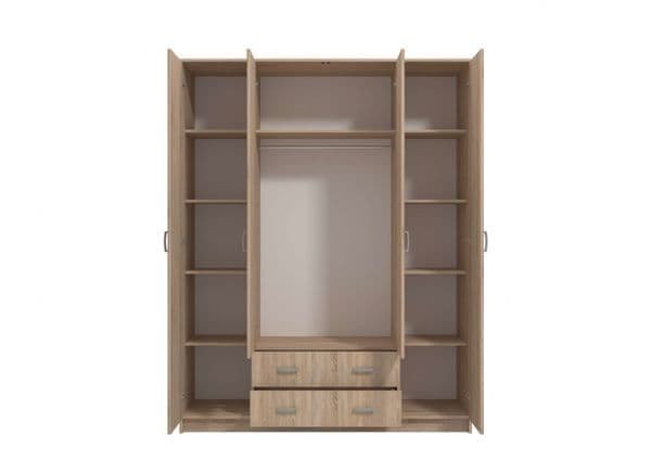 Miami Sonoma oak effect four-door wardrobe with mirrored doors and two drawers