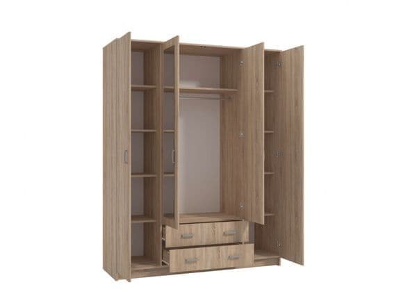 Miami Sonoma oak effect four-door wardrobe with mirrored doors and two drawers
