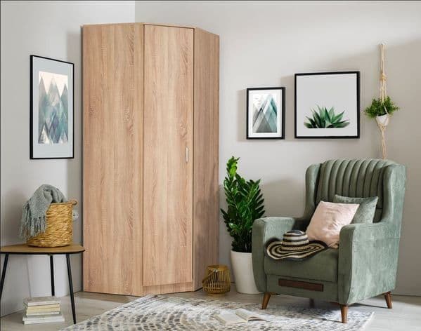 Miami Sonoma oak effect corner wardrobe with hanging rail and shelves