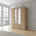 Miami Sonoma oak effect four-door wardrobe with mirrored doors and two drawers
