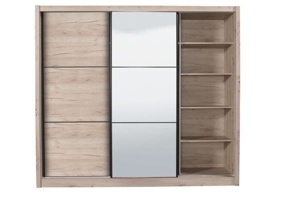 Navara oak effect 236cm three-door sliding wardrobe with mirrored centre door