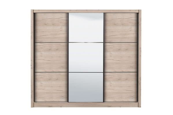 Navara oak effect 236cm three-door sliding wardrobe with mirrored centre door