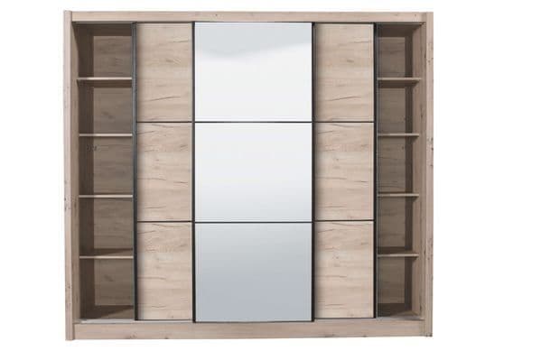 Navara oak effect 236cm three-door sliding wardrobe with mirrored centre door