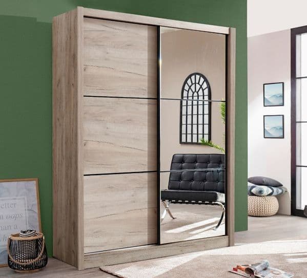 Navara oak effect 166cm two-door sliding wardrobe with full-length mirror