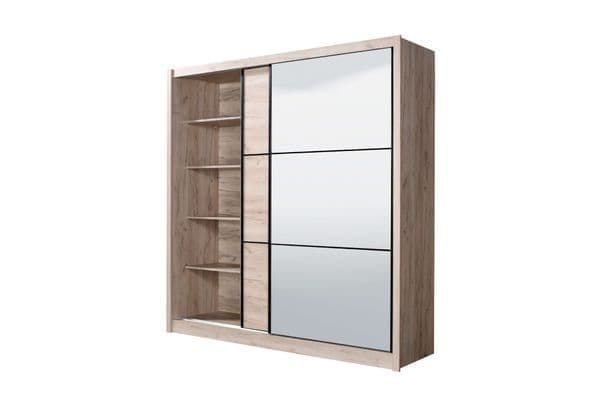 Navara oak effect 215cm two-door sliding wardrobe with full-length mirror