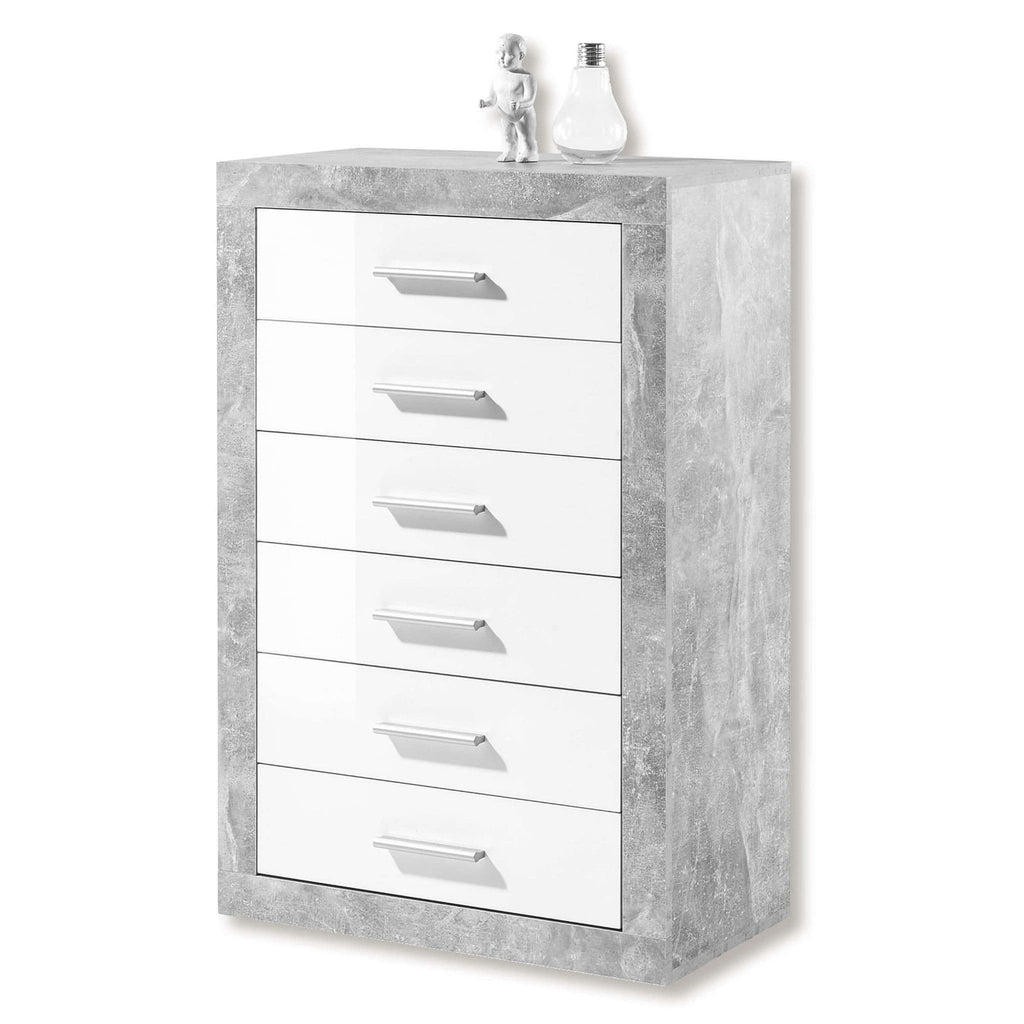 Pietra stone grey and white gloss six-drawer tallboy