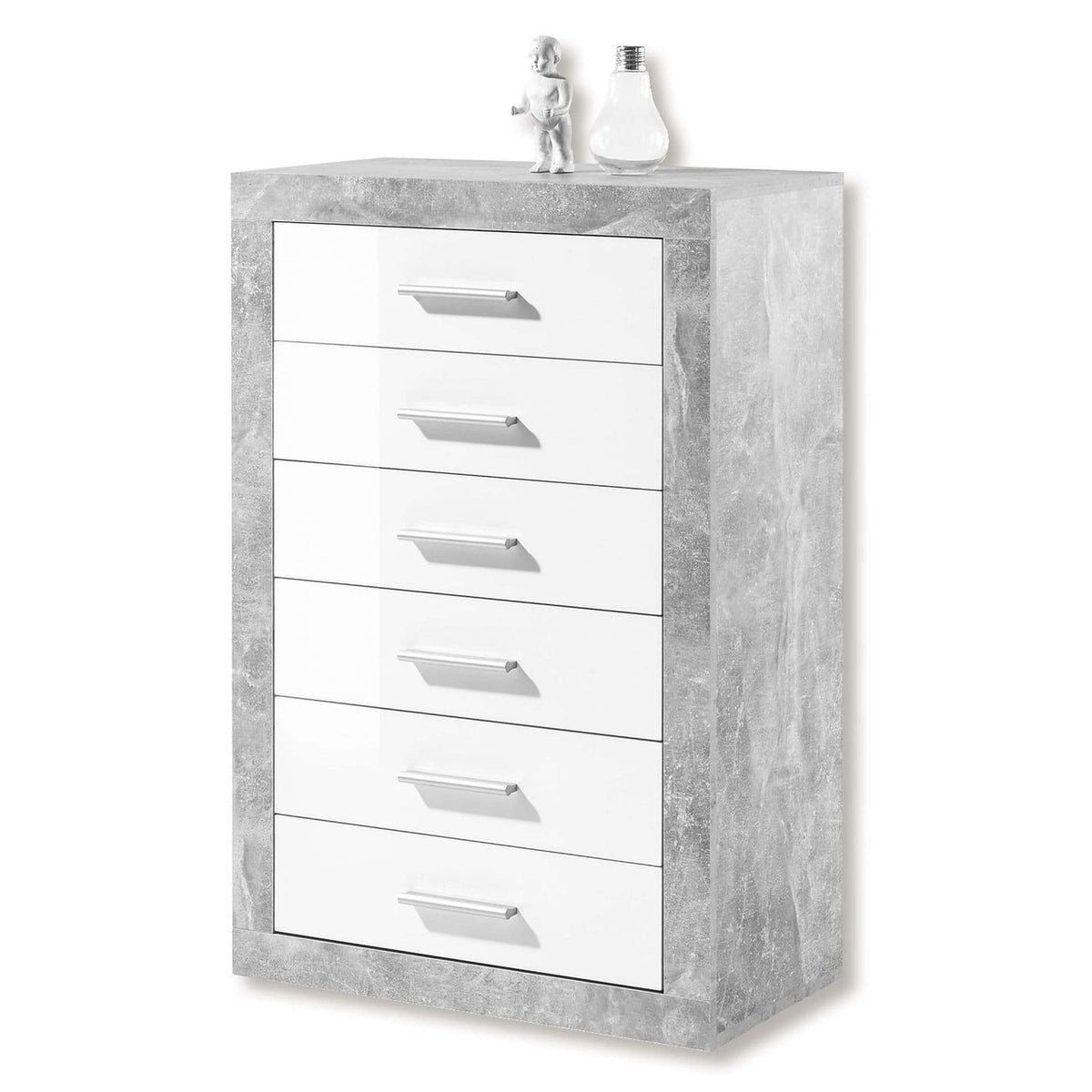 Pietra stone grey and white gloss six-drawer tallboy